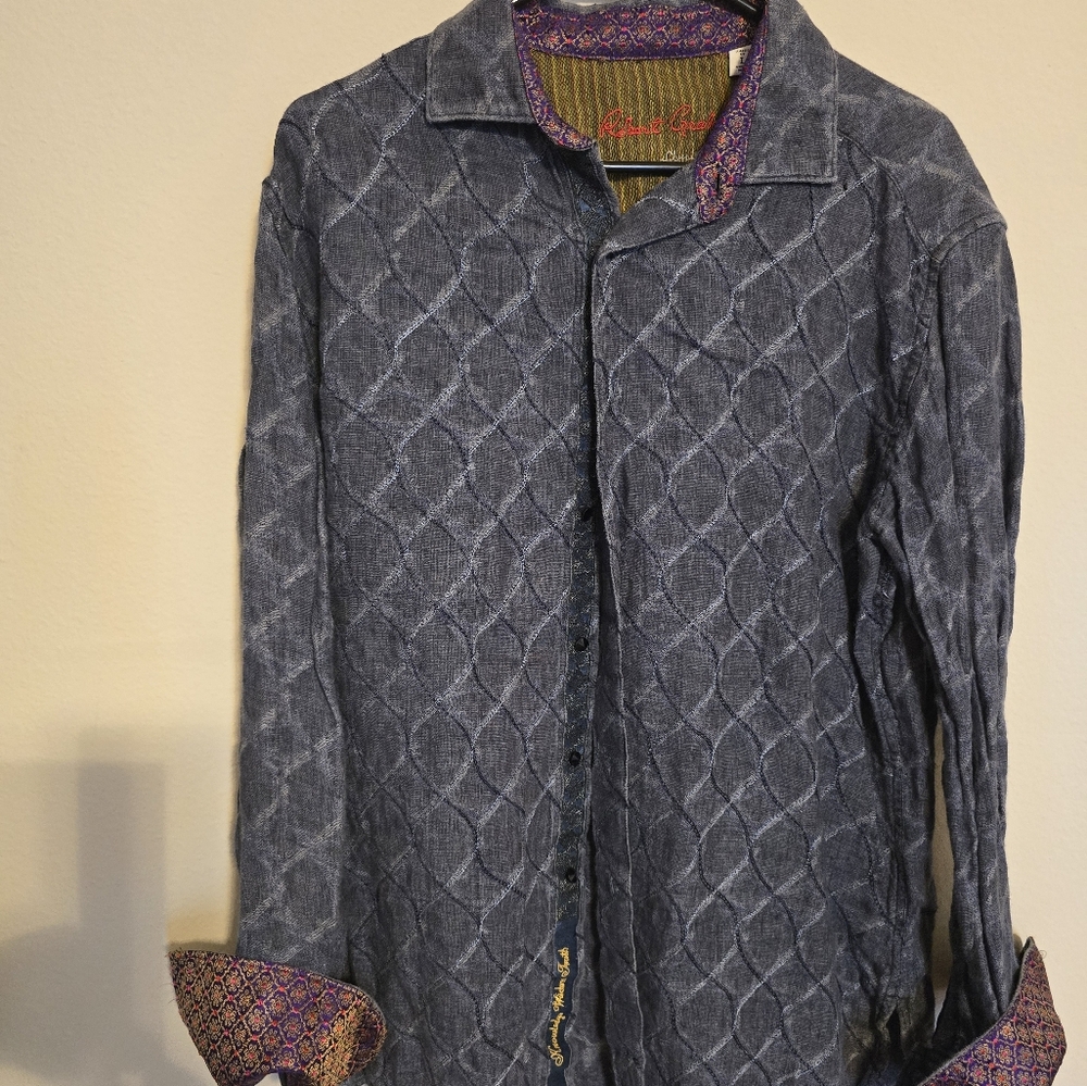 Men's Casual Button Down Shirt - Gray with Purple Accents